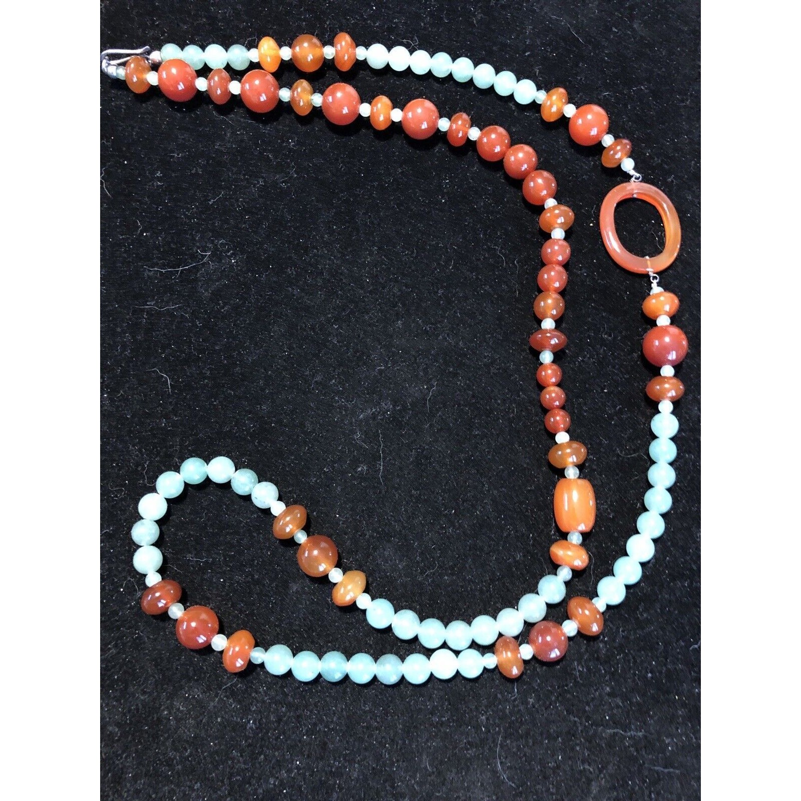 Vintage Jade And Carnelian Beaded Necklace 39 Long With 925 Closing 245$